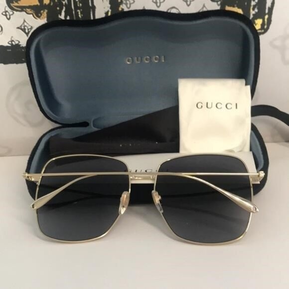New Authentic Gucci GG1031S 001 Gold Square Sunglasses Grey Gradient Lenses - Picture 3 of 12